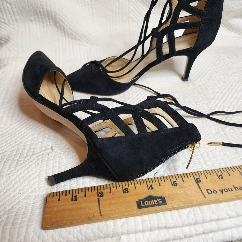Marc Fisher Black Leather Suede Truthe Lace-up Pointed Toe Pumps Size 7.5